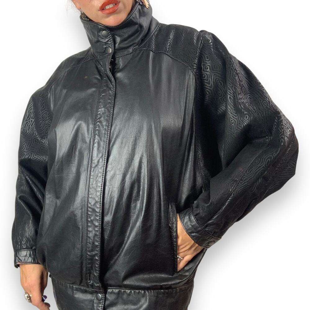 ❌SOLD❌ 1980's black leather batwing jacket by COMINT ARGENTINA - Picture 12 of 14